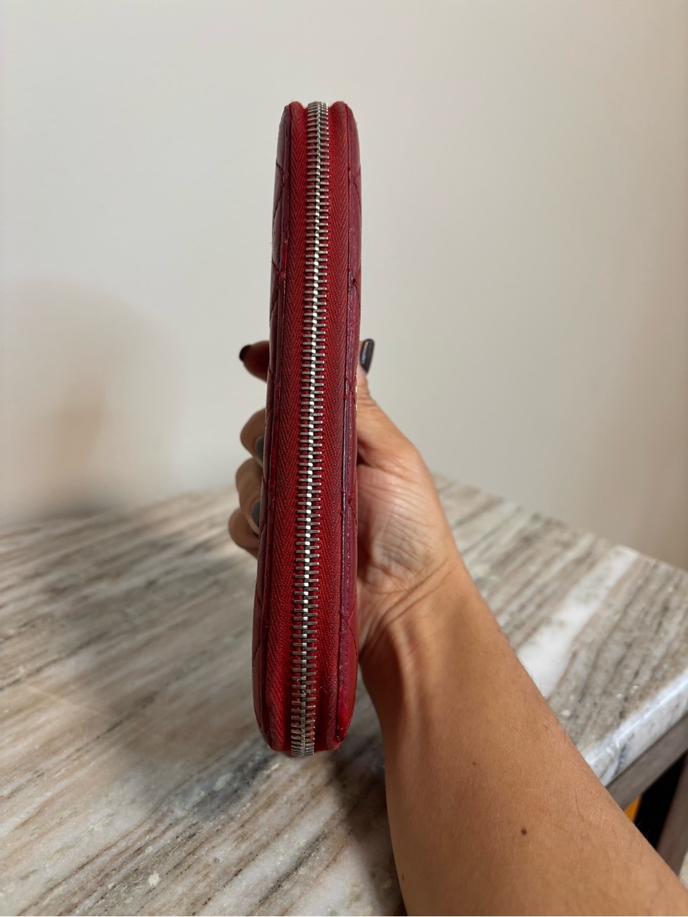 CHANEL Red Quilted Lambskin Zip Around Wallet – Entrupy Authenticated - Picture 8 of 12